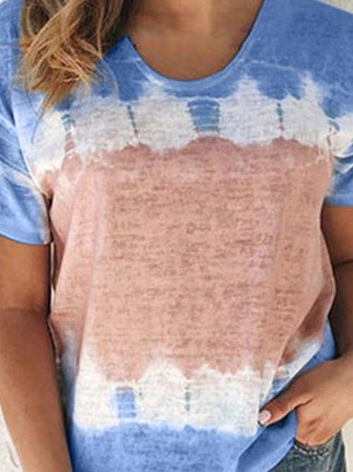 Loose Printed Round Neck Short Sleeve T-shirt - T-Shirt - INS | Online Fashion Free Shipping Clothing, Dresses, Tops, Shoes - 02/06/2021 - Color_Blue - Color_Pink