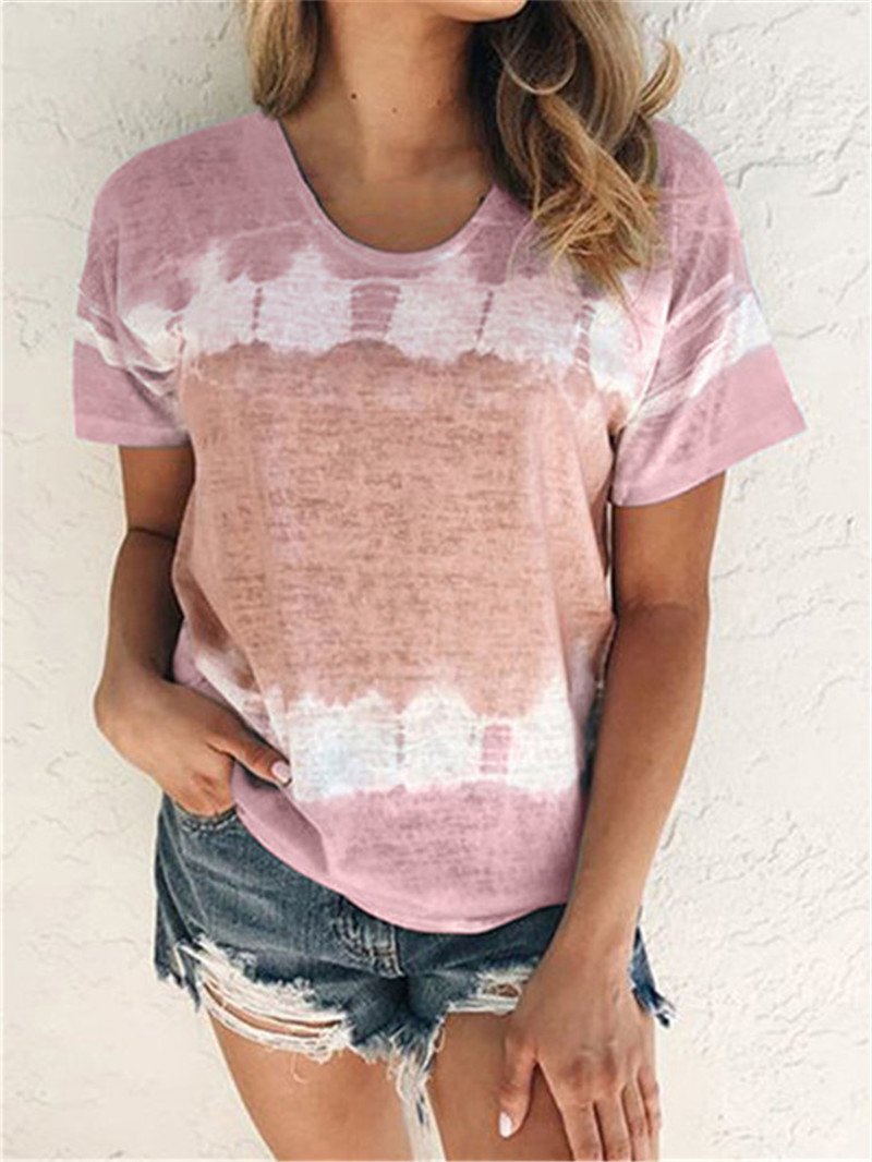 Loose Printed Round Neck Short Sleeve T-shirt - T-Shirt - INS | Online Fashion Free Shipping Clothing, Dresses, Tops, Shoes - 02/06/2021 - Color_Blue - Color_Pink