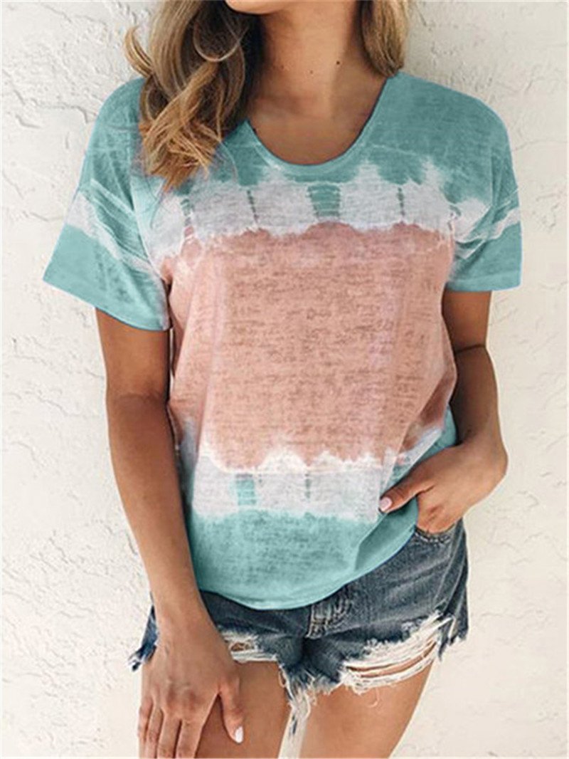 Loose Printed Round Neck Short Sleeve T-shirt - T-Shirt - INS | Online Fashion Free Shipping Clothing, Dresses, Tops, Shoes - 02/06/2021 - Color_Blue - Color_Pink