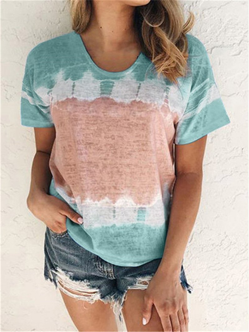 Loose Printed Round Neck Short Sleeve T-shirt - T-Shirt - INS | Online Fashion Free Shipping Clothing, Dresses, Tops, Shoes - 02/06/2021 - Color_Blue - Color_Pink