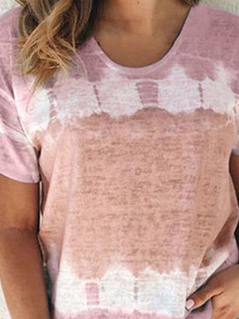 Loose Printed Round Neck Short Sleeve T-shirt - T-Shirt - INS | Online Fashion Free Shipping Clothing, Dresses, Tops, Shoes - 02/06/2021 - Color_Blue - Color_Pink