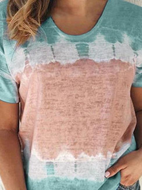 Loose Printed Round Neck Short Sleeve T-shirt - T-Shirt - INS | Online Fashion Free Shipping Clothing, Dresses, Tops, Shoes - 02/06/2021 - Color_Blue - Color_Pink