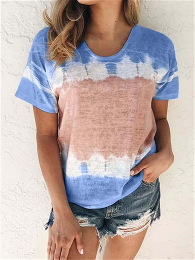 Loose Printed Round Neck Short Sleeve T-shirt - T-Shirt - INS | Online Fashion Free Shipping Clothing, Dresses, Tops, Shoes - 02/06/2021 - Color_Blue - Color_Pink