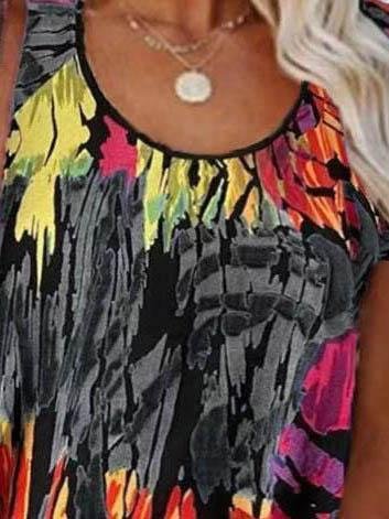 Loose Printed Round Neck Short-sleeved T-shirt - T-shirts - INS | Online Fashion Free Shipping Clothing, Dresses, Tops, Shoes - 03/06/2021 - Color_Blue - Color_Gray