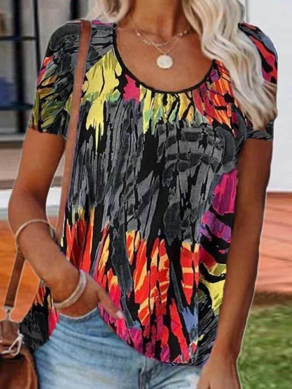 Loose Printed Round Neck Short-sleeved T-shirt - T-shirts - INS | Online Fashion Free Shipping Clothing, Dresses, Tops, Shoes - 03/06/2021 - Color_Blue - Color_Gray