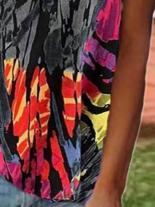 Loose Printed Round Neck Short-sleeved T-shirt - T-shirts - INS | Online Fashion Free Shipping Clothing, Dresses, Tops, Shoes - 03/06/2021 - Color_Blue - Color_Gray