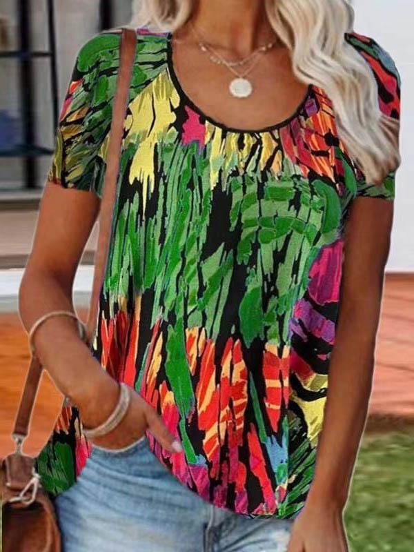 Loose Printed Round Neck Short-sleeved T-shirt - T-shirts - INS | Online Fashion Free Shipping Clothing, Dresses, Tops, Shoes - 03/06/2021 - Color_Blue - Color_Gray