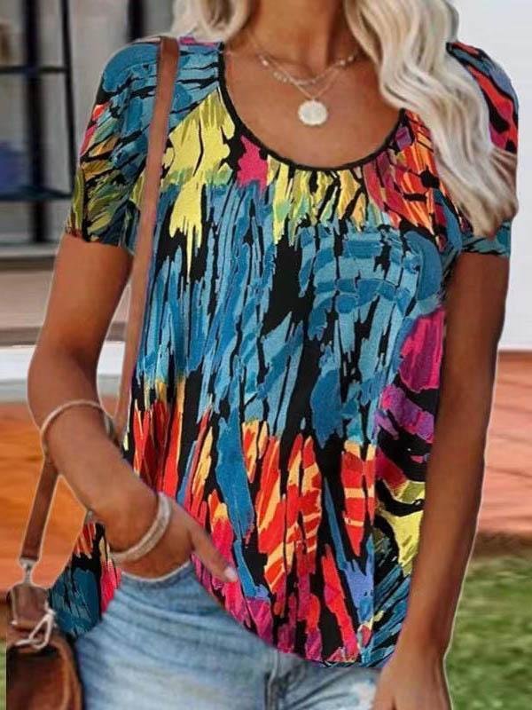 Loose Printed Round Neck Short-sleeved T-shirt - T-shirts - INS | Online Fashion Free Shipping Clothing, Dresses, Tops, Shoes - 03/06/2021 - Color_Blue - Color_Gray
