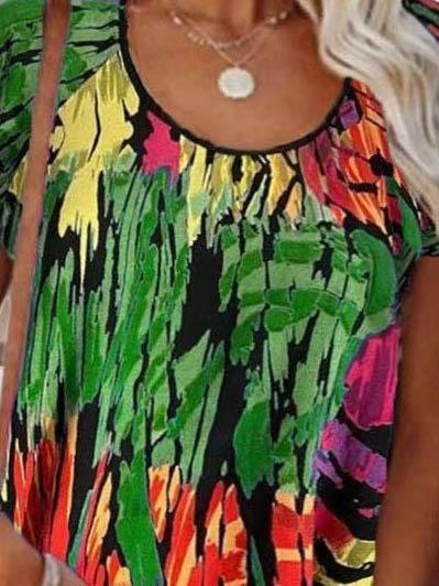 Loose Printed Round Neck Short-sleeved T-shirt - T-shirts - INS | Online Fashion Free Shipping Clothing, Dresses, Tops, Shoes - 03/06/2021 - Color_Blue - Color_Gray