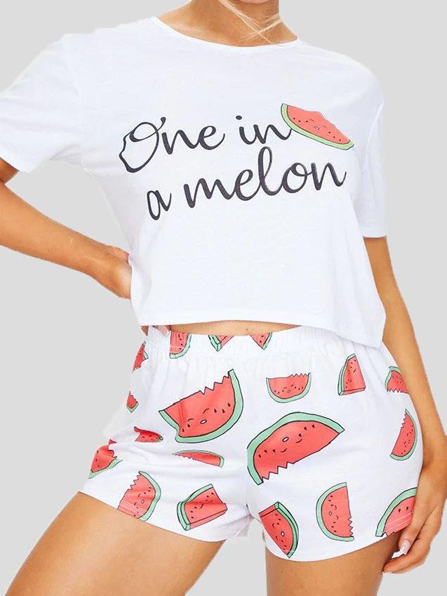 Loose Printed Short Sleeve T-Shirt Shorts Loungewear - Loungewear - INS | Online Fashion Free Shipping Clothing, Dresses, Tops, Shoes - 14/07/2021 - 20-30 - Category_Loungewear