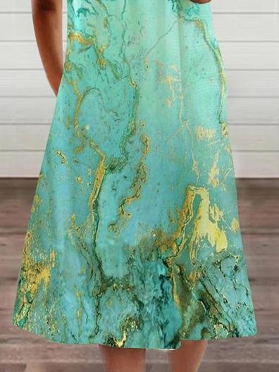 Loose Printed Short Sleeve Zippered V-neck Dress - Midi Dresses - INS | Online Fashion Free Shipping Clothing, Dresses, Tops, Shoes - 10/06/2021 - Category_Midi Dresses - Color_Green