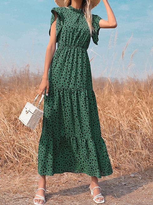 Loose Printed Short-sleeved Polka-dot Dress - Maxi Dresses - INS | Online Fashion Free Shipping Clothing, Dresses, Tops, Shoes - 18/06/2021 - 30-40 - color-green