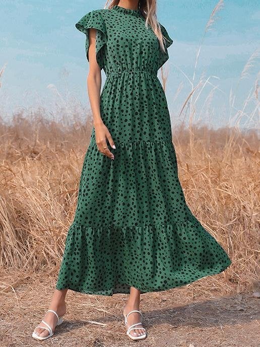 Loose Printed Short-sleeved Polka-dot Dress - Maxi Dresses - INS | Online Fashion Free Shipping Clothing, Dresses, Tops, Shoes - 18/06/2021 - 30-40 - color-green