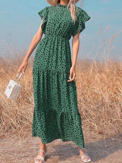 Loose Printed Short-sleeved Polka-dot Dress - Maxi Dresses - INS | Online Fashion Free Shipping Clothing, Dresses, Tops, Shoes - 18/06/2021 - 30-40 - color-green