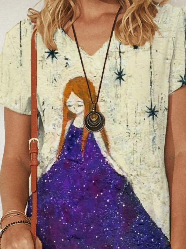 Loose Printed V Neck Dress - Mini Dresses - INS | Online Fashion Free Shipping Clothing, Dresses, Tops, Shoes - 11/06/2021 - Color_Beige - DRE2106110361