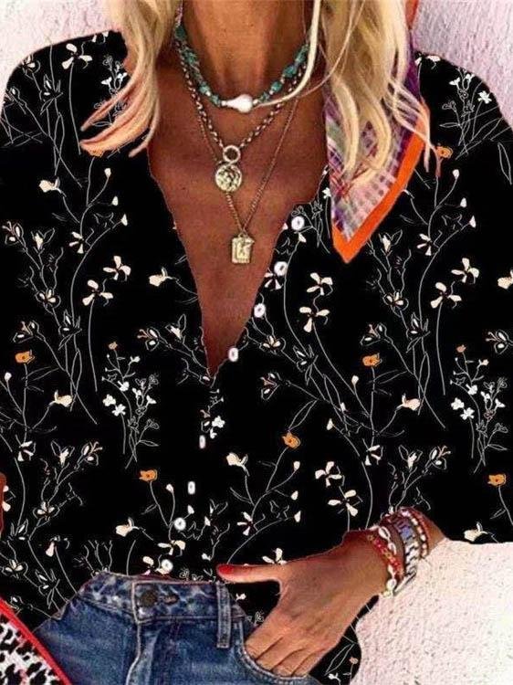 Loose Printed V-neck Shirt - Blouses - INS | Online Fashion Free Shipping Clothing, Dresses, Tops, Shoes - 03/06/2021 - BLO2106030006 - Blouses