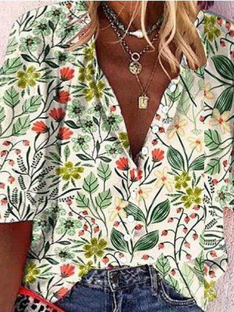 Loose Printed V-neck Shirt - Blouses - INS | Online Fashion Free Shipping Clothing, Dresses, Tops, Shoes - 03/06/2021 - BLO2106030006 - Blouses