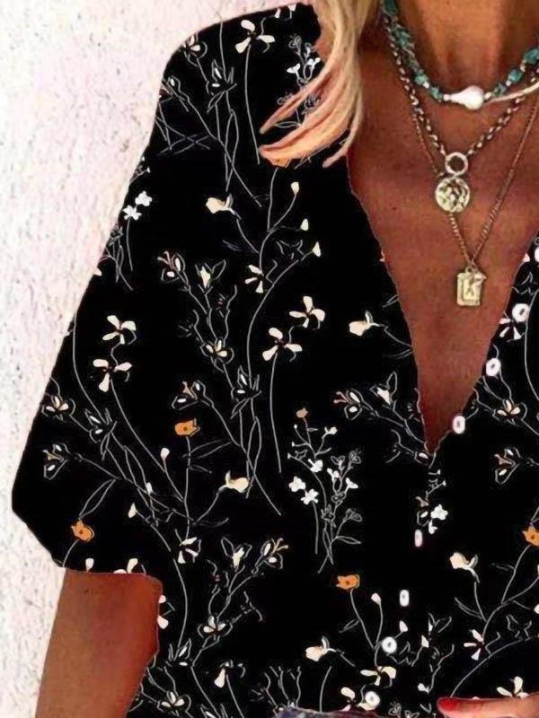 Loose Printed V-neck Shirt - Blouses - INS | Online Fashion Free Shipping Clothing, Dresses, Tops, Shoes - 03/06/2021 - BLO2106030006 - Blouses