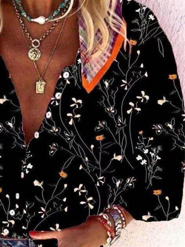 Loose Printed V-neck Shirt - Blouses - INS | Online Fashion Free Shipping Clothing, Dresses, Tops, Shoes - 03/06/2021 - BLO2106030006 - Blouses