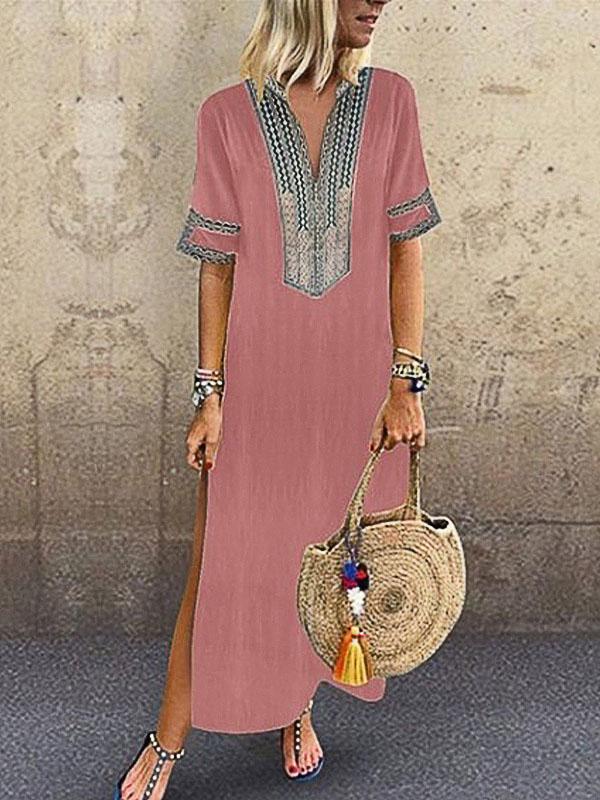 Loose Printed V-Neck Short Sleeve Dress - Maxi Dresses - INS | Online Fashion Free Shipping Clothing, Dresses, Tops, Shoes - 08/07/2021 - 20-30 - Category_Maxi Dresses