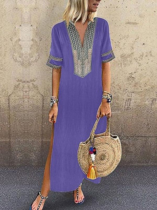 Loose Printed V-Neck Short Sleeve Dress - Maxi Dresses - INS | Online Fashion Free Shipping Clothing, Dresses, Tops, Shoes - 08/07/2021 - 20-30 - Category_Maxi Dresses