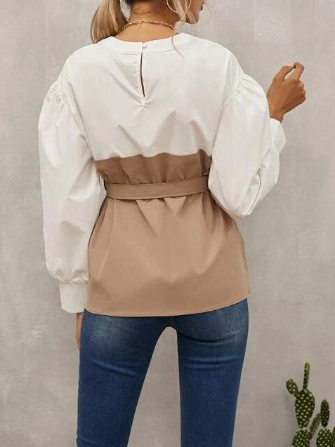 Loose Pullover Lantern Sleeve Shirt With Belt - Blouses - INS | Online Fashion Free Shipping Clothing, Dresses, Tops, Shoes - 09/07/2021 - 20-30 - BLO2107091182