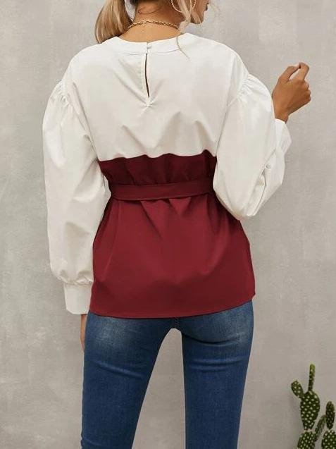 Loose Pullover Lantern Sleeve Shirt With Belt - Blouses - INS | Online Fashion Free Shipping Clothing, Dresses, Tops, Shoes - 09/07/2021 - 20-30 - BLO2107091182