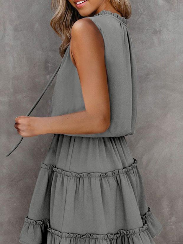 Loose Pullover Solid Color V-neck Ruffle Dress - Mini Dresses - INS | Online Fashion Free Shipping Clothing, Dresses, Tops, Shoes - 08/06/2021 - Color_Black - Color_Blue