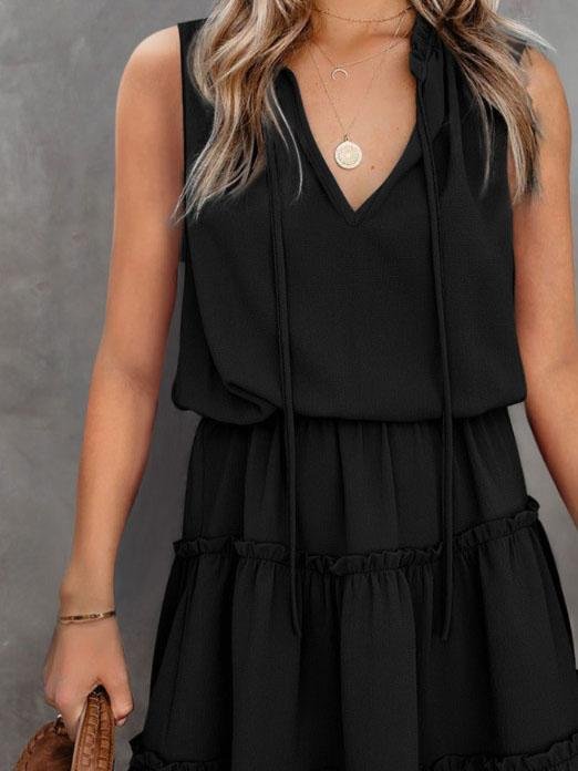 Loose Pullover Solid Color V-neck Ruffle Dress - Mini Dresses - INS | Online Fashion Free Shipping Clothing, Dresses, Tops, Shoes - 08/06/2021 - Color_Black - Color_Blue