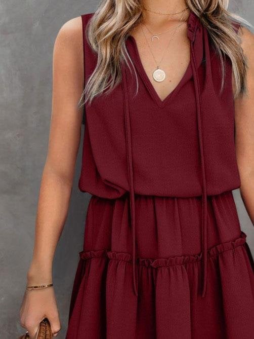 Loose Pullover Solid Color V-neck Ruffle Dress - Mini Dresses - INS | Online Fashion Free Shipping Clothing, Dresses, Tops, Shoes - 08/06/2021 - Color_Black - Color_Blue