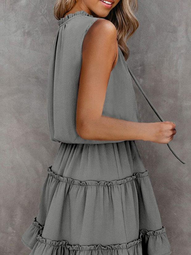 Loose Pullover Solid Color V-neck Ruffle Dress - Mini Dresses - INS | Online Fashion Free Shipping Clothing, Dresses, Tops, Shoes - 08/06/2021 - Color_Black - Color_Blue