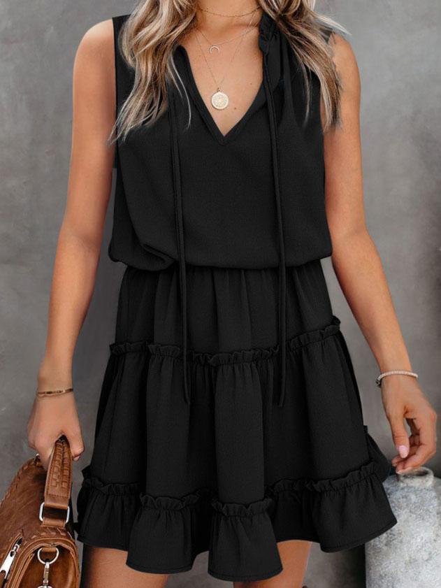 Loose Pullover Solid Color V-neck Ruffle Dress - Mini Dresses - INS | Online Fashion Free Shipping Clothing, Dresses, Tops, Shoes - 08/06/2021 - Color_Black - Color_Blue