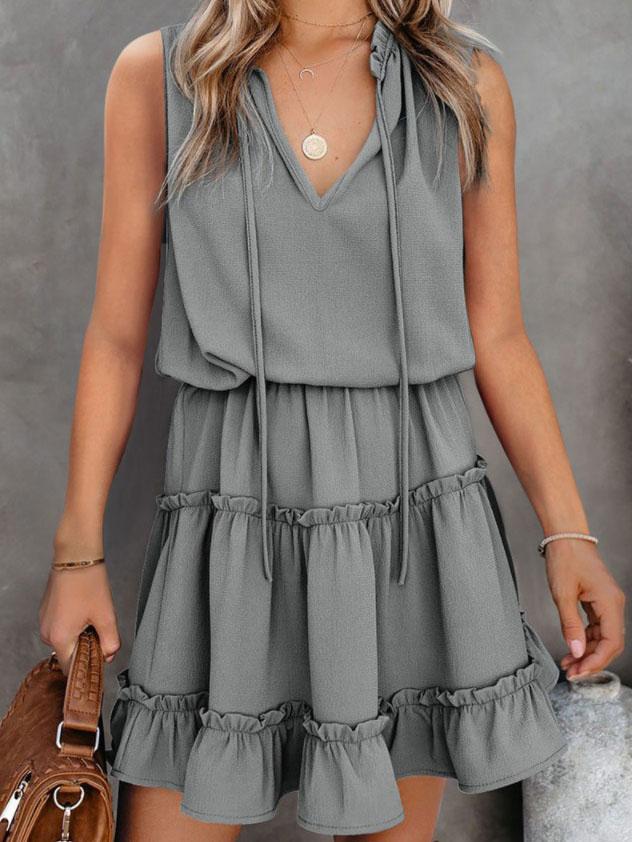 Loose Pullover Solid Color V-neck Ruffle Dress - Mini Dresses - INS | Online Fashion Free Shipping Clothing, Dresses, Tops, Shoes - 08/06/2021 - Color_Black - Color_Blue