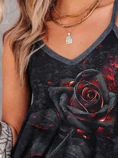 Loose Rose Pattern Sleeveless Tank Top - Tank Tops - INS | Online Fashion Free Shipping Clothing, Dresses, Tops, Shoes - 03/06/2021 - Color_Black - Season_Summer