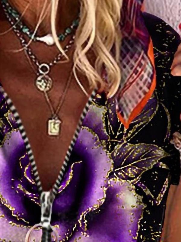 Loose Rose Print V-neck T-shirt - T-shirts - INS | Online Fashion Free Shipping Clothing, Dresses, Tops, Shoes - 15/06/2021 - Color_Black - Color_Blue