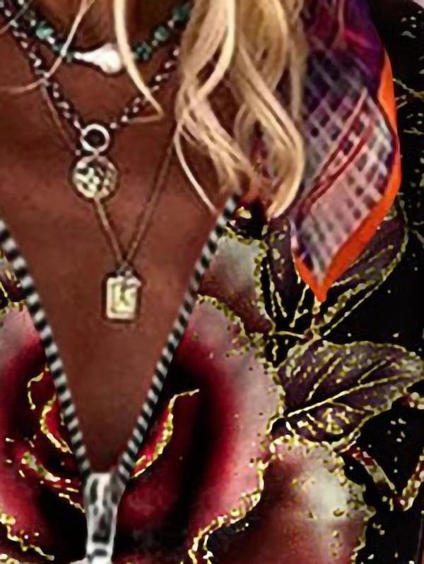 Loose Rose Print V-neck T-shirt - T-shirts - INS | Online Fashion Free Shipping Clothing, Dresses, Tops, Shoes - 15/06/2021 - Color_Black - Color_Blue