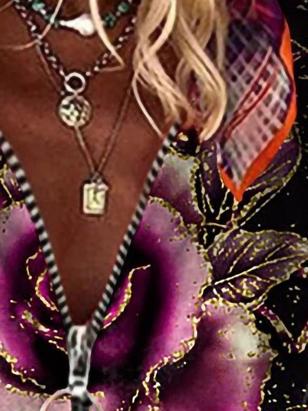 Loose Rose Print V-neck T-shirt - T-shirts - INS | Online Fashion Free Shipping Clothing, Dresses, Tops, Shoes - 15/06/2021 - Color_Black - Color_Blue