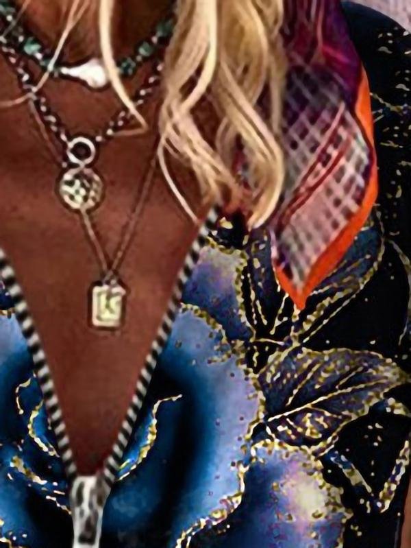 Loose Rose Print V-neck T-shirt - T-shirts - INS | Online Fashion Free Shipping Clothing, Dresses, Tops, Shoes - 15/06/2021 - Color_Black - Color_Blue