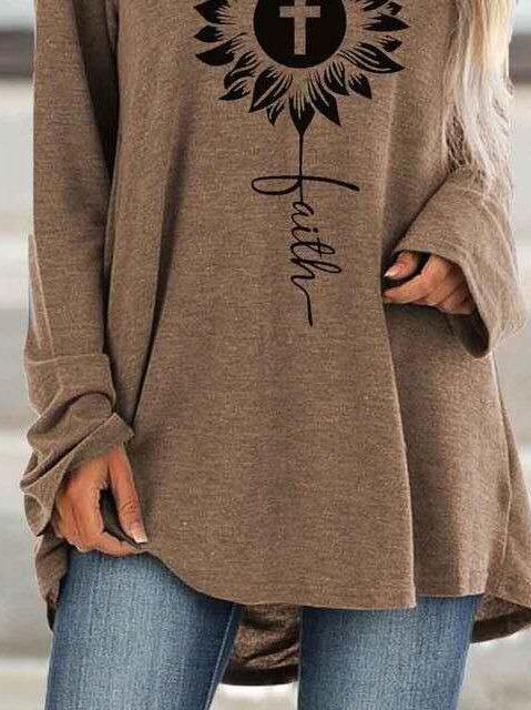 Loose Round Neck Cross Print Long Sleeve T-Shirt - T-Shirts - INS | Online Fashion Free Shipping Clothing, Dresses, Tops, Shoes - 10-20 - 30/06/2021 - Category_T-Shirts