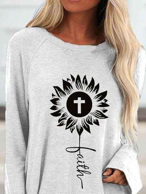 Loose Round Neck Cross Print Long Sleeve T-Shirt - T-Shirts - INS | Online Fashion Free Shipping Clothing, Dresses, Tops, Shoes - 10-20 - 30/06/2021 - Category_T-Shirts