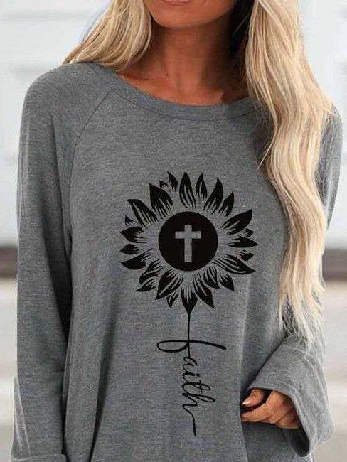 Loose Round Neck Cross Print Long Sleeve T-Shirt - T-Shirts - INS | Online Fashion Free Shipping Clothing, Dresses, Tops, Shoes - 10-20 - 30/06/2021 - Category_T-Shirts