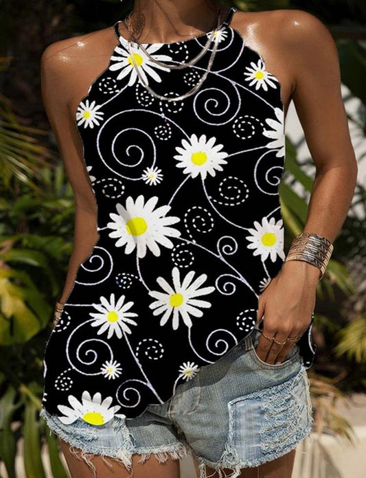 Loose Round Neck Daisy Print Tank Tops - Tank Tops - INS | Online Fashion Free Shipping Clothing, Dresses, Tops, Shoes - 05/07/2021 - 10-20 - Category_Tank Tops