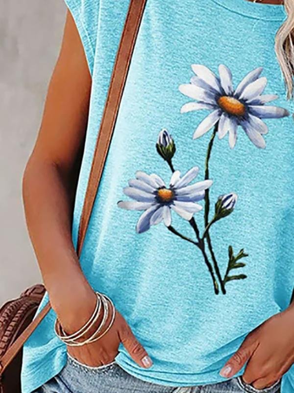 Loose Round Neck Floral Print Short-sleeved T-shirt - T-Shirts - INS | Online Fashion Free Shipping Clothing, Dresses, Tops, Shoes - 05/18/2021 - Category_T-Shirts - Color_Black
