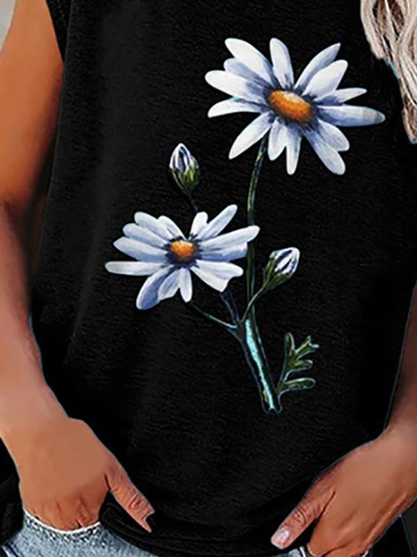Loose Round Neck Floral Print Short-sleeved T-shirt - T-Shirts - INS | Online Fashion Free Shipping Clothing, Dresses, Tops, Shoes - 05/18/2021 - Category_T-Shirts - Color_Black