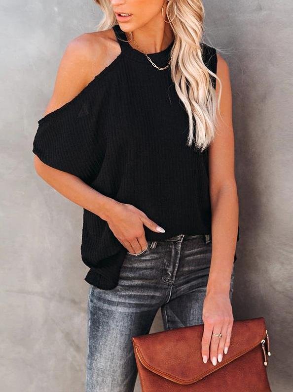 Loose Round Neck Pit Strip Off Shoulder Solid Color Blouse - Blouses - INS | Online Fashion Free Shipping Clothing, Dresses, Tops, Shoes - 14/05/2021 - 140521 - BLO210519262
