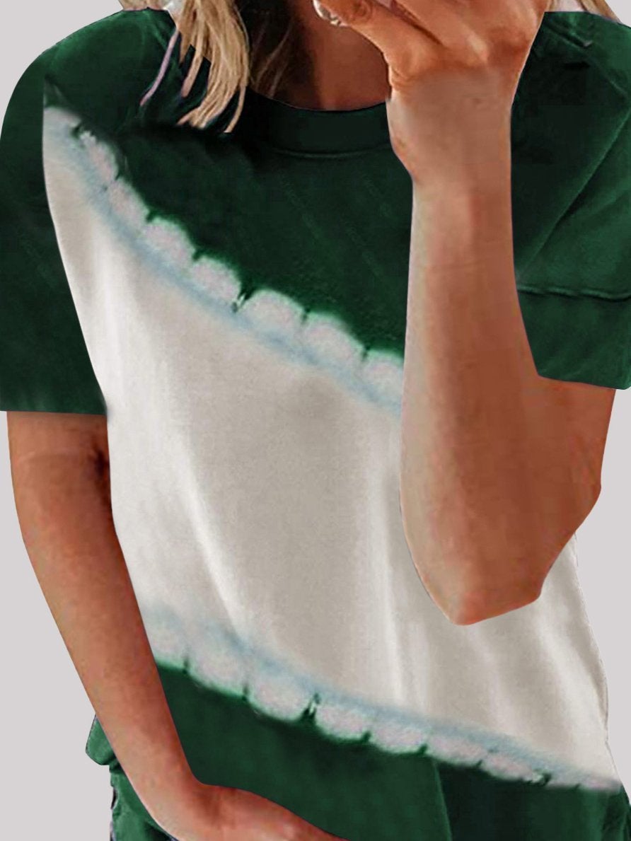 Loose Round Neck Printed Short-sleeved T-shirt - T-shirts - INS | Online Fashion Free Shipping Clothing, Dresses, Tops, Shoes - 01/06/2021 - Color_Blue - Color_Green