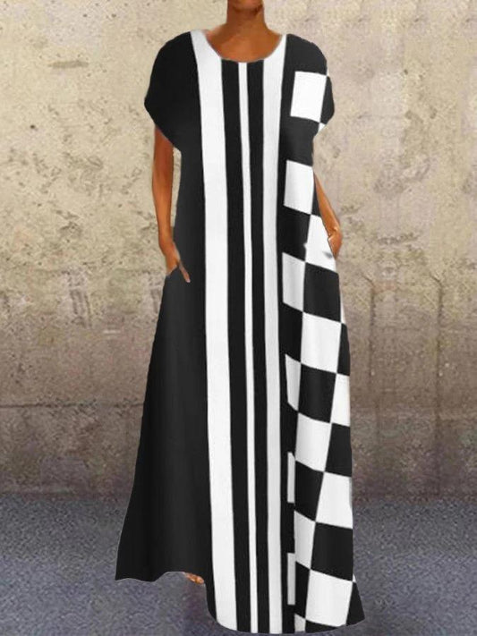 Loose Round Neck Short Sleeve Long Dress - Maxi Dresses - INS | Online Fashion Free Shipping Clothing, Dresses, Tops, Shoes - 16/06/2021 - 20-30 - color-polka-dot-white