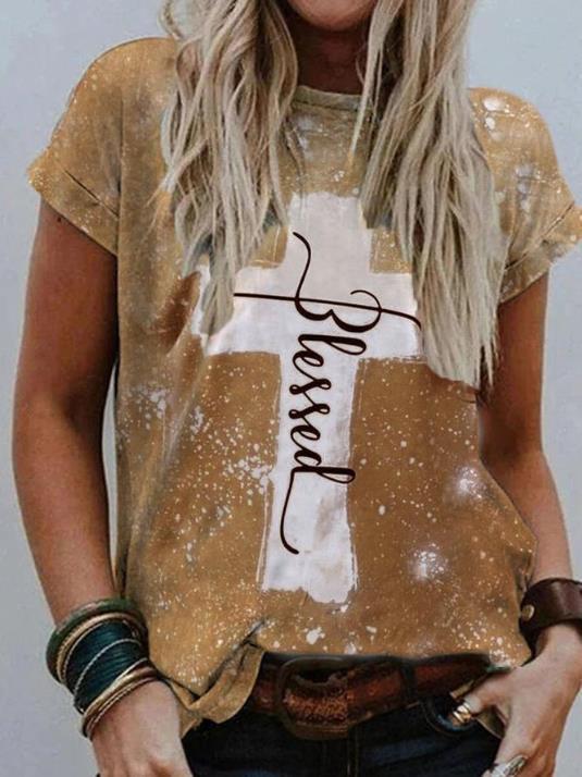 Loose Round Neck Short-sleeved Cross Print T-shirt - T-shirts - INS | Online Fashion Free Shipping Clothing, Dresses, Tops, Shoes - 08/06/2021 - Color_Brown - Color_Gray