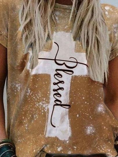 Loose Round Neck Short-sleeved Cross Print T-shirt - T-shirts - INS | Online Fashion Free Shipping Clothing, Dresses, Tops, Shoes - 08/06/2021 - Color_Brown - Color_Gray