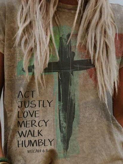 Loose Round Neck Short-sleeved Cross Print T-shirt - T-shirts - INS | Online Fashion Free Shipping Clothing, Dresses, Tops, Shoes - 08/06/2021 - Color_Brown - Color_Gray